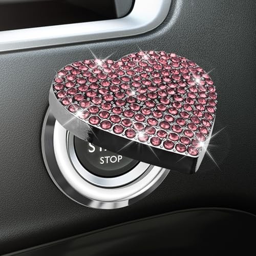 Bling Push Start Button Cover with Rhinestone, Heart Push to Start Button Pink