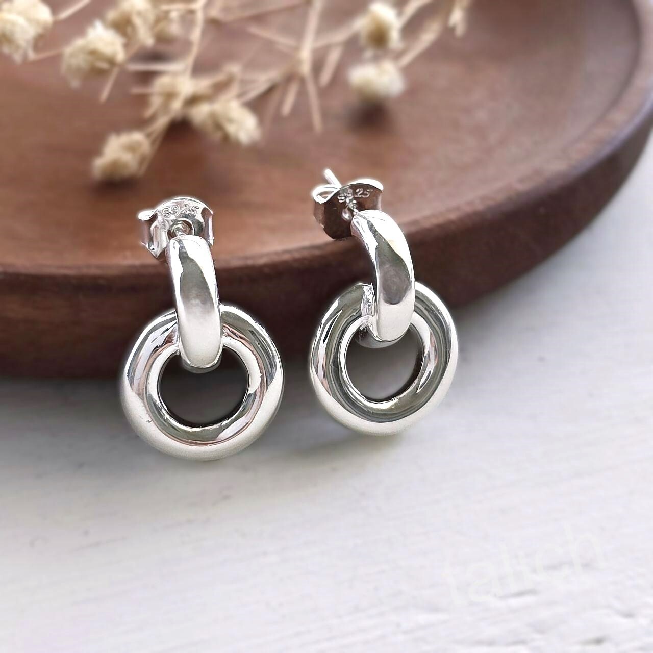 Polished Shiny Solid 925 Sterling Silver Small Circle Hoop Earrings Minimal Chic