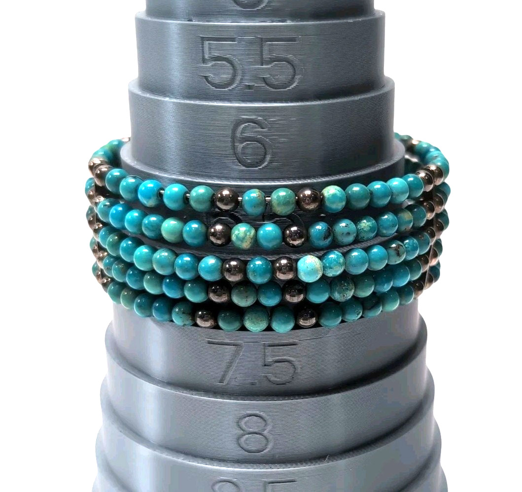 Sterling Silver .925 Turquoise Beaded Multi-Strand Magnetic Cuff Bracelet 30g