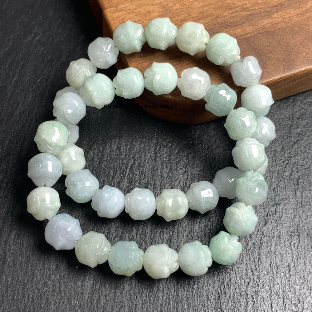 Certificate Natural Jade 9.5mm Rose Bead Stretch Bracelet Grade A Jadeite