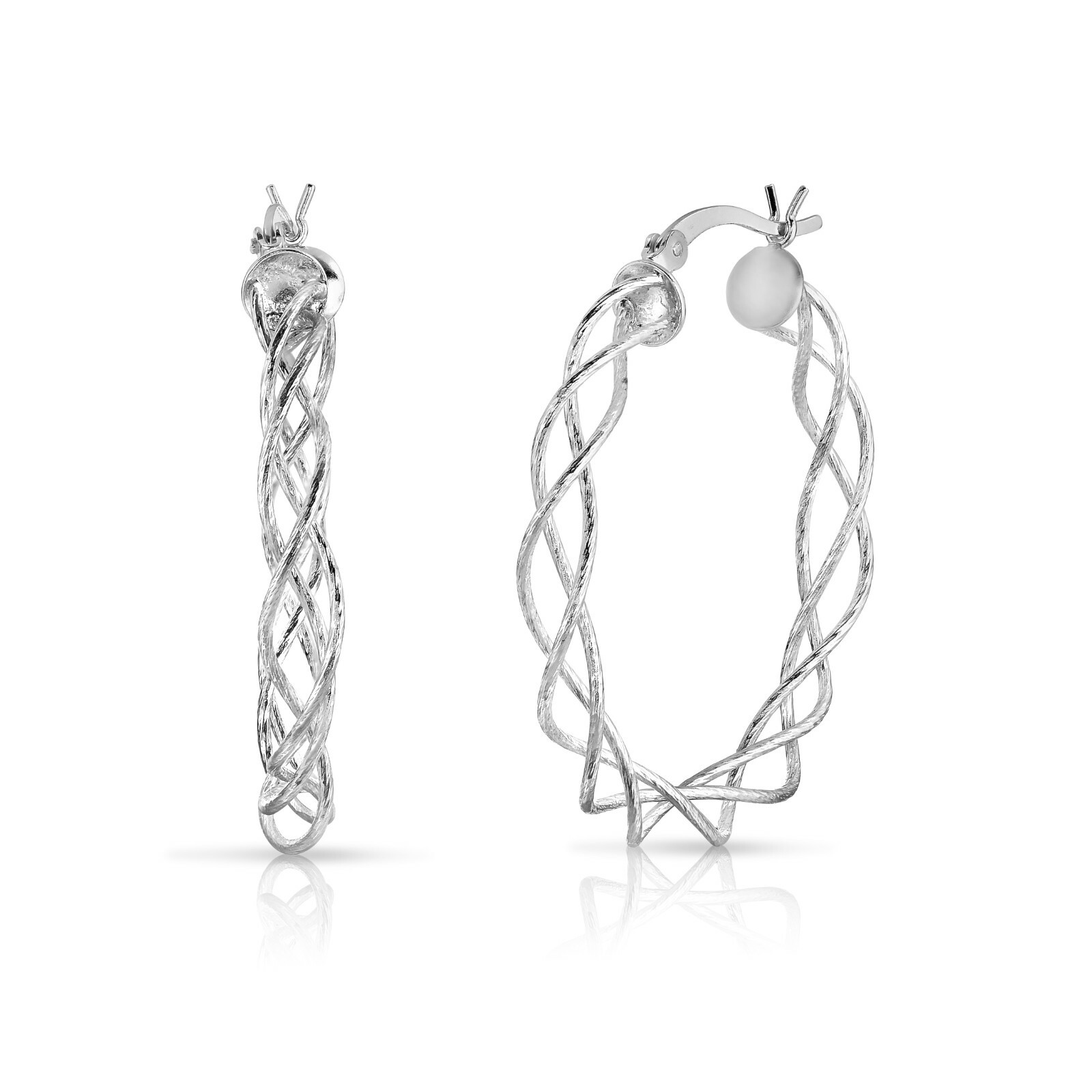 Sterling Silver Twisted Hoop Earrings For Women, Round Hoop Twist Earrings