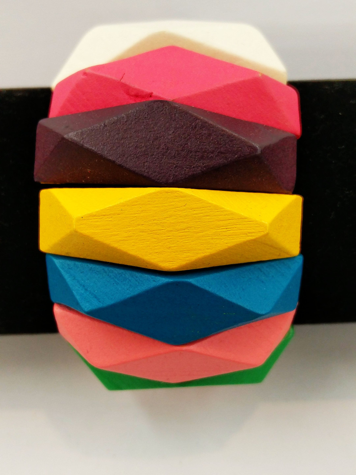 Stylish Multi-Color Lozenge Shape Stick Wooden Stretch Elastic Wide Bracelets