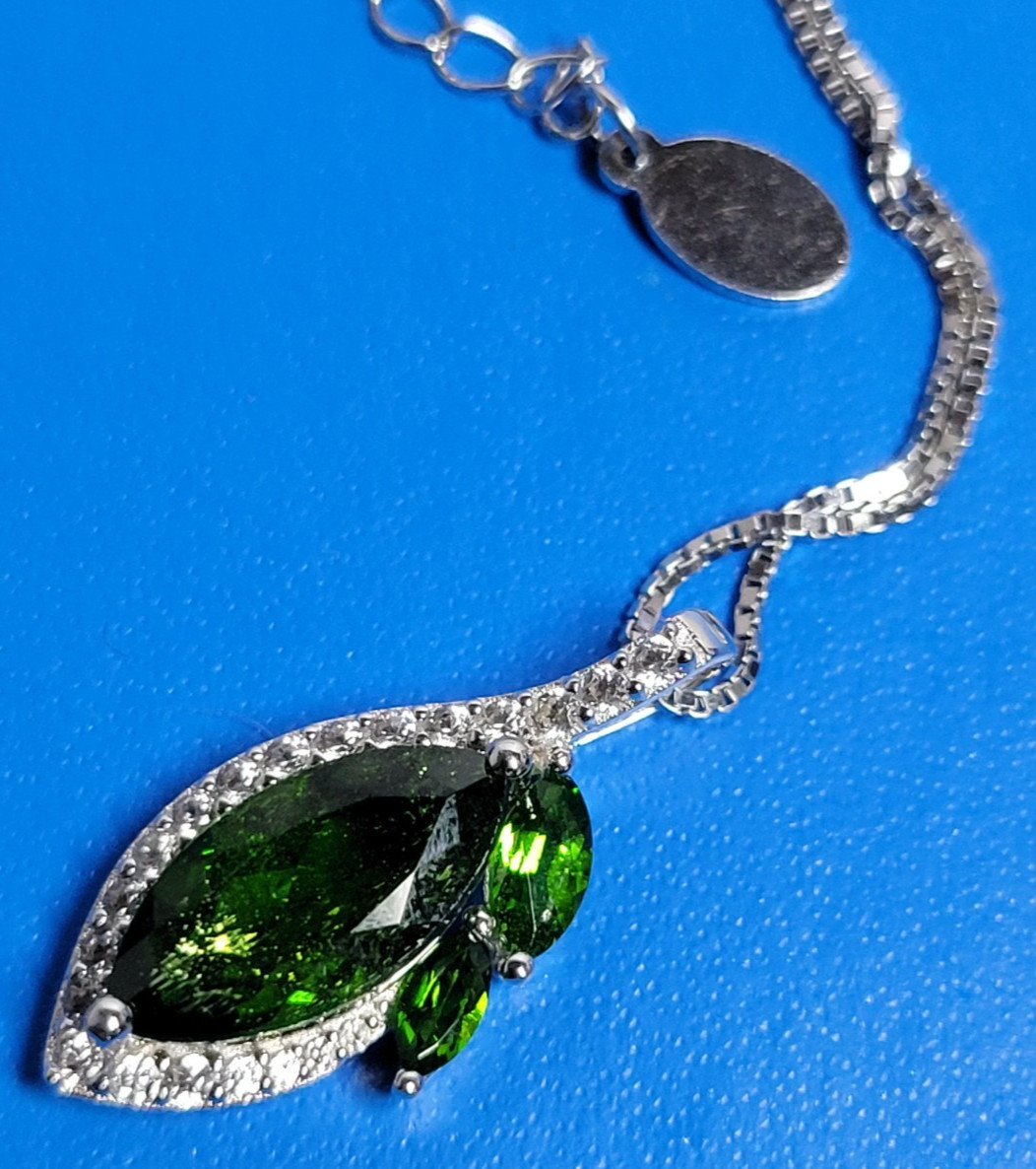 Green Chrome Diopside Rhodium Over Sterling Silver Pendant with Chain