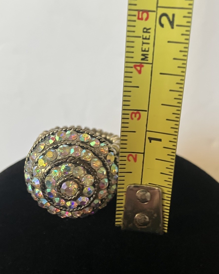 Aurora Borealis Circular Silvertone Stretch Cocktail Ring
