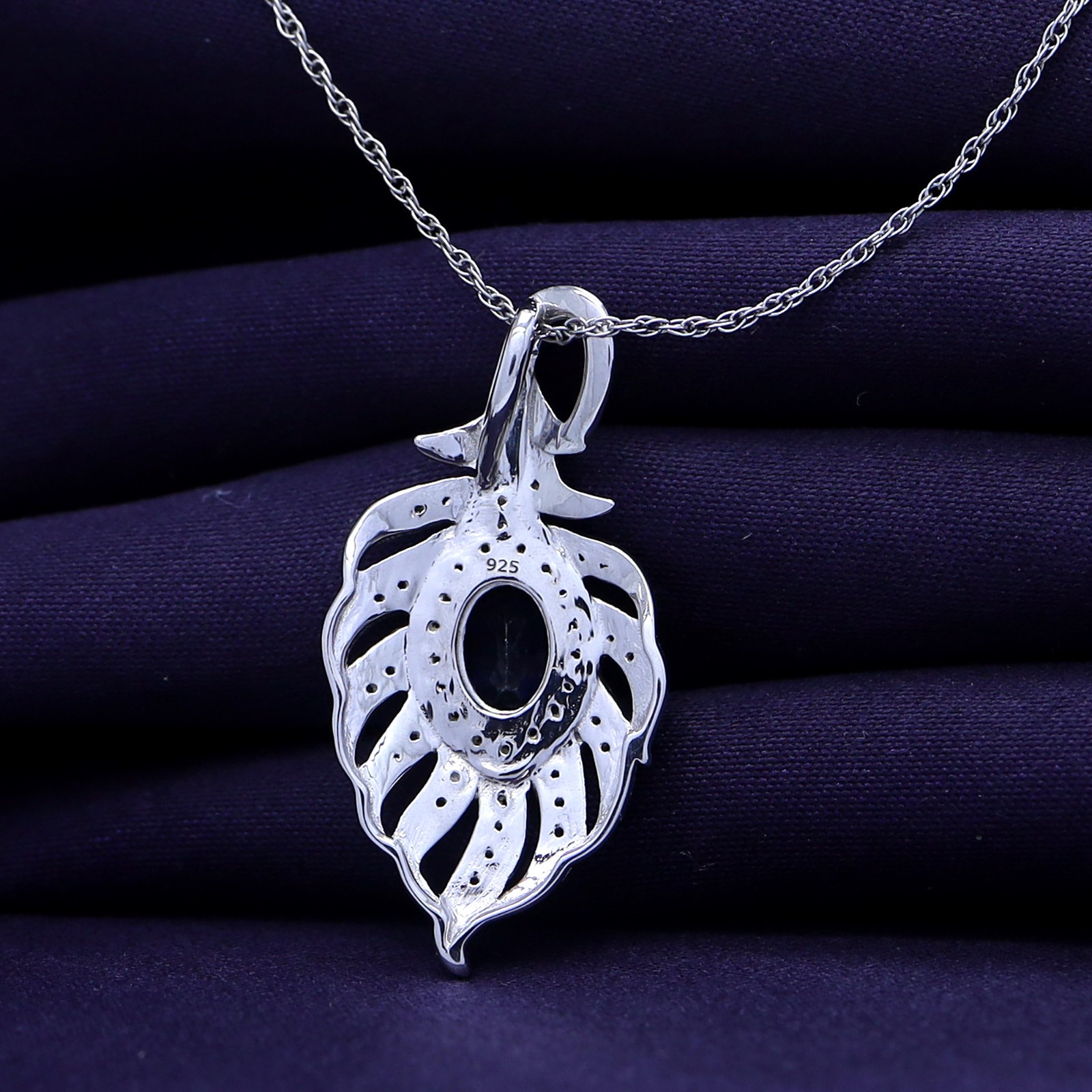 1.79 Ct “Peacock Feather” Pendant Simulated Tanzanite 14K Gold Plated 925 Silver
