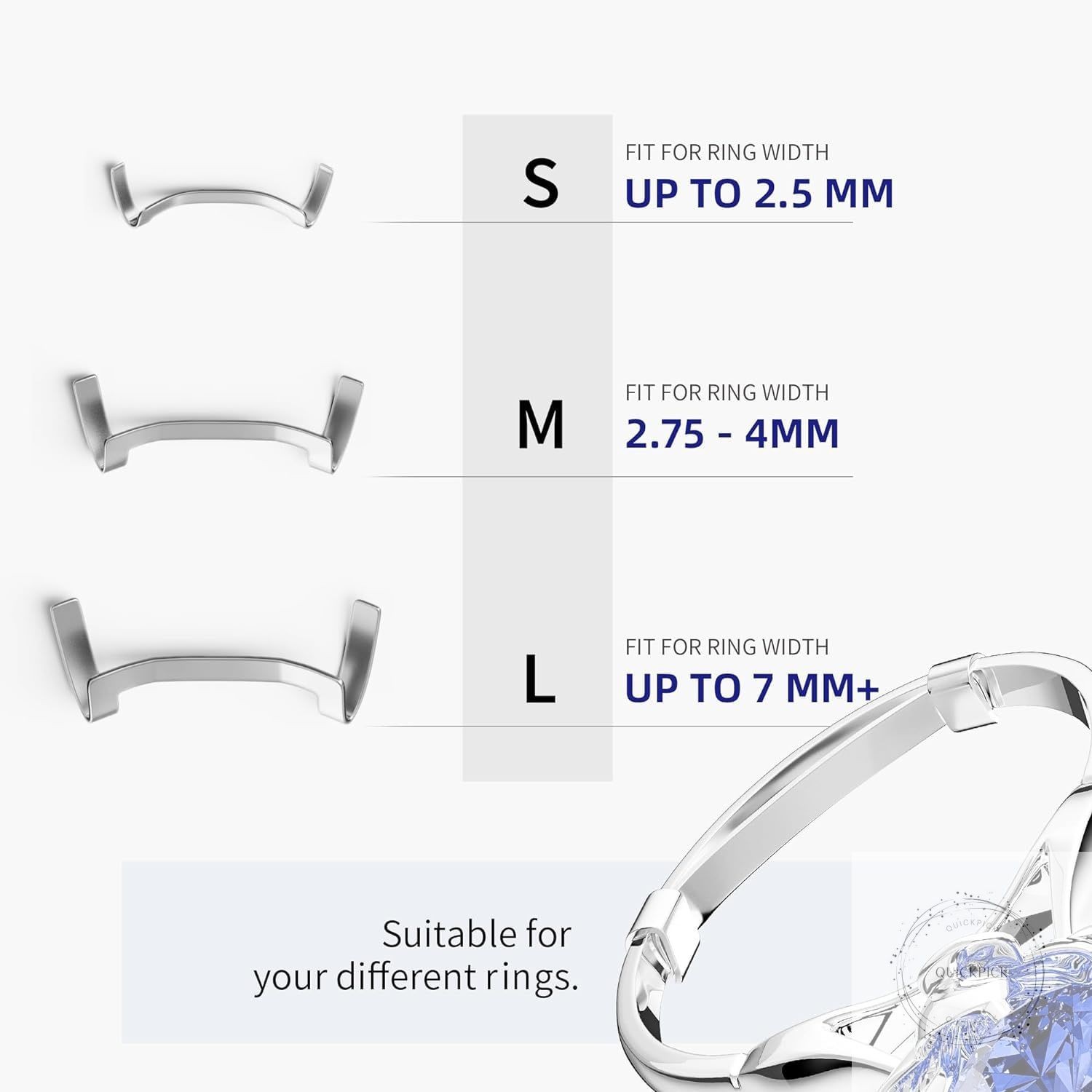 9 Pack Filled Silver Metal Ring Guard,Invisible Ring Size Adjuster Set for Loose