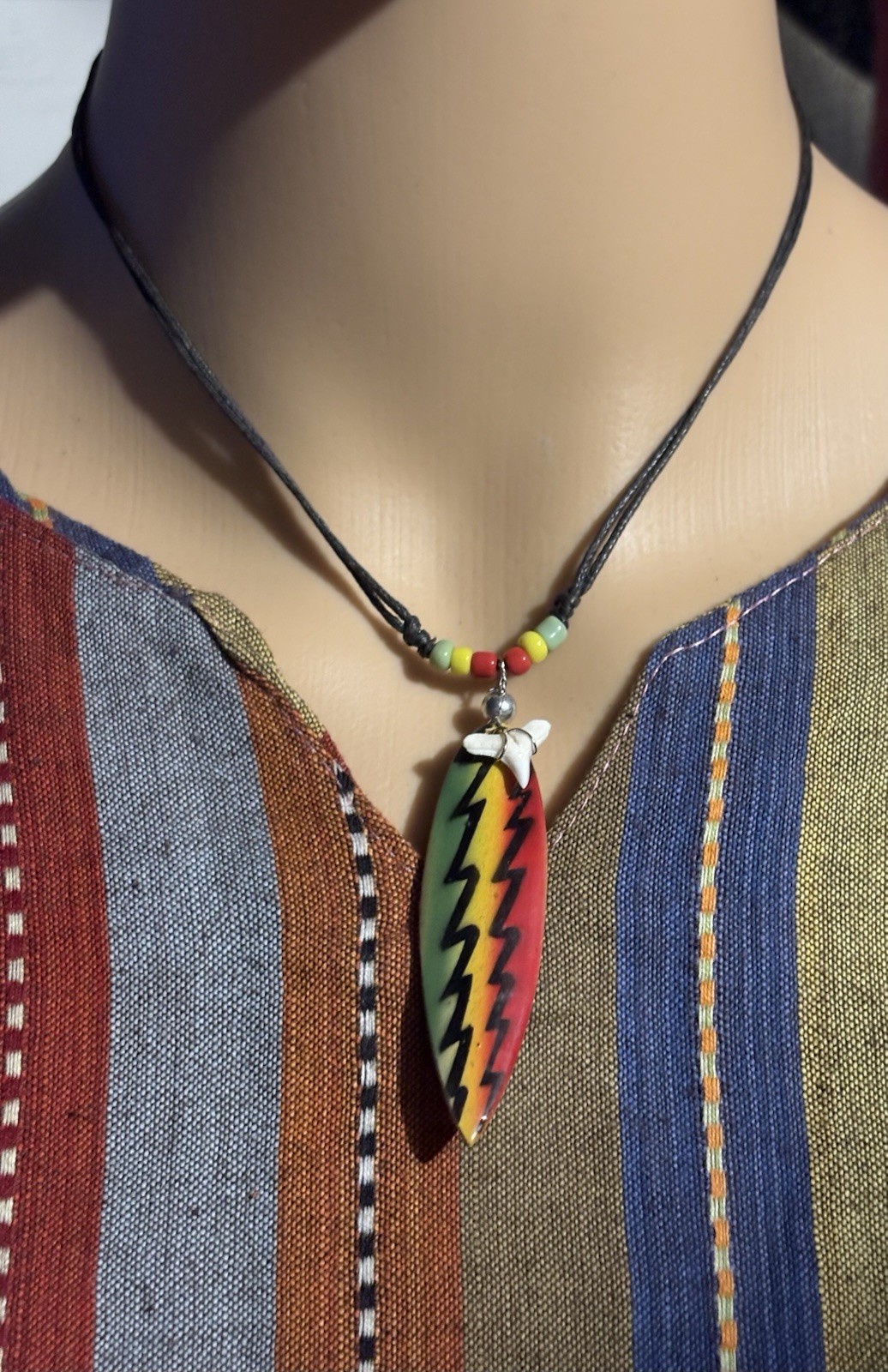Multicolor Lightning Bolt Charm Pendant Black Cord Beaded Necklace