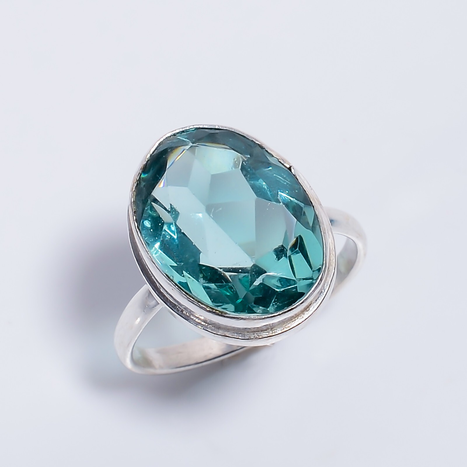 Sky Blue Topaz Oval Gemstone Handmade Ring 10.75 US Fashion Jewelry Gift For Her