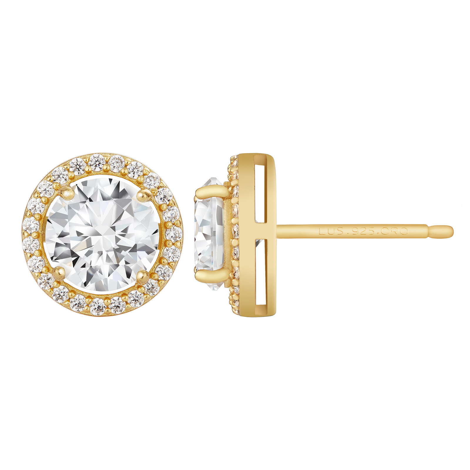 2 PAIR SET 925 Sterling Silver Round Cut AAA Cubic Zirconia Halo Stud Earrings