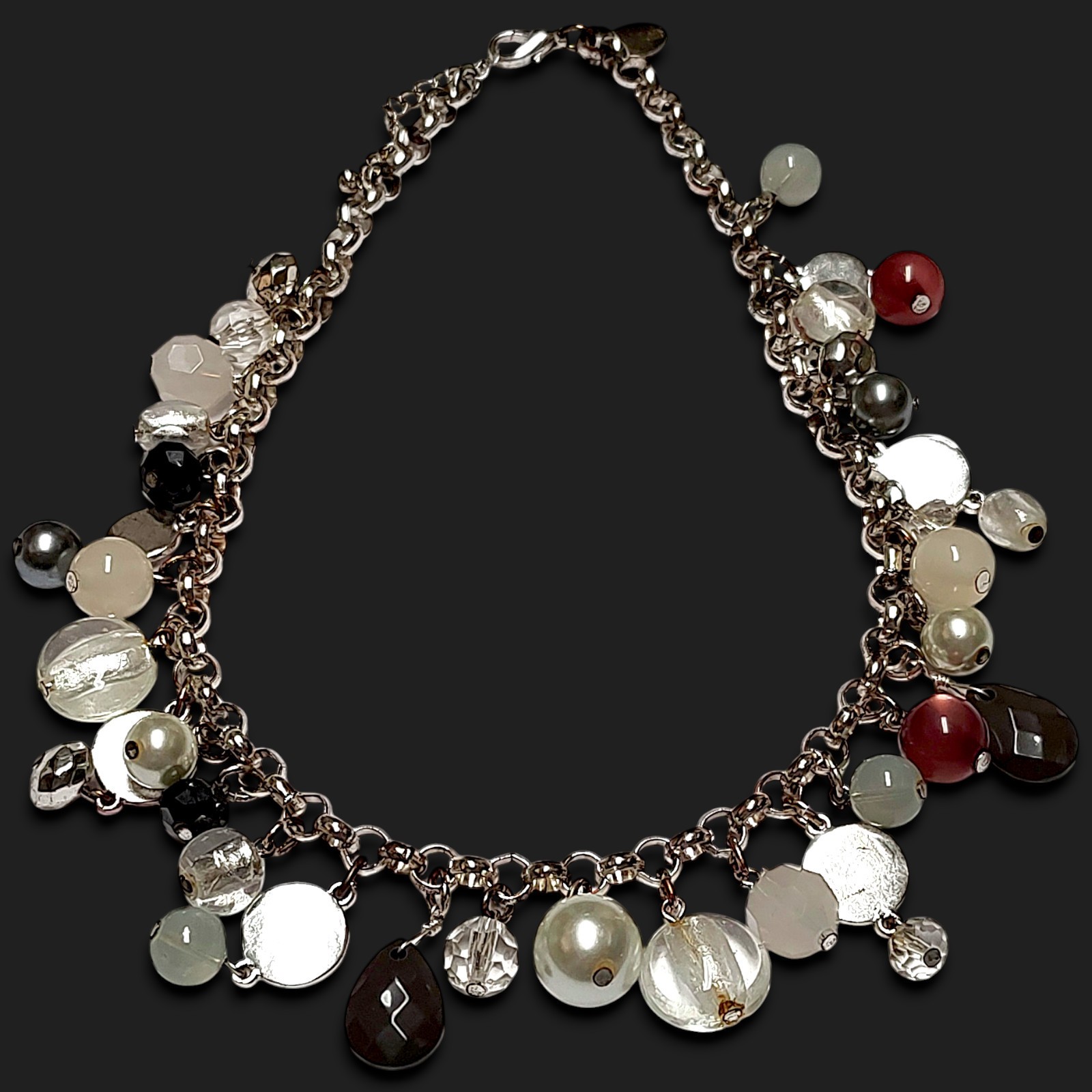 WHBM Chunky Silver Tone Mulicolored Mixed Beads Styles Shapes Statement Necklace