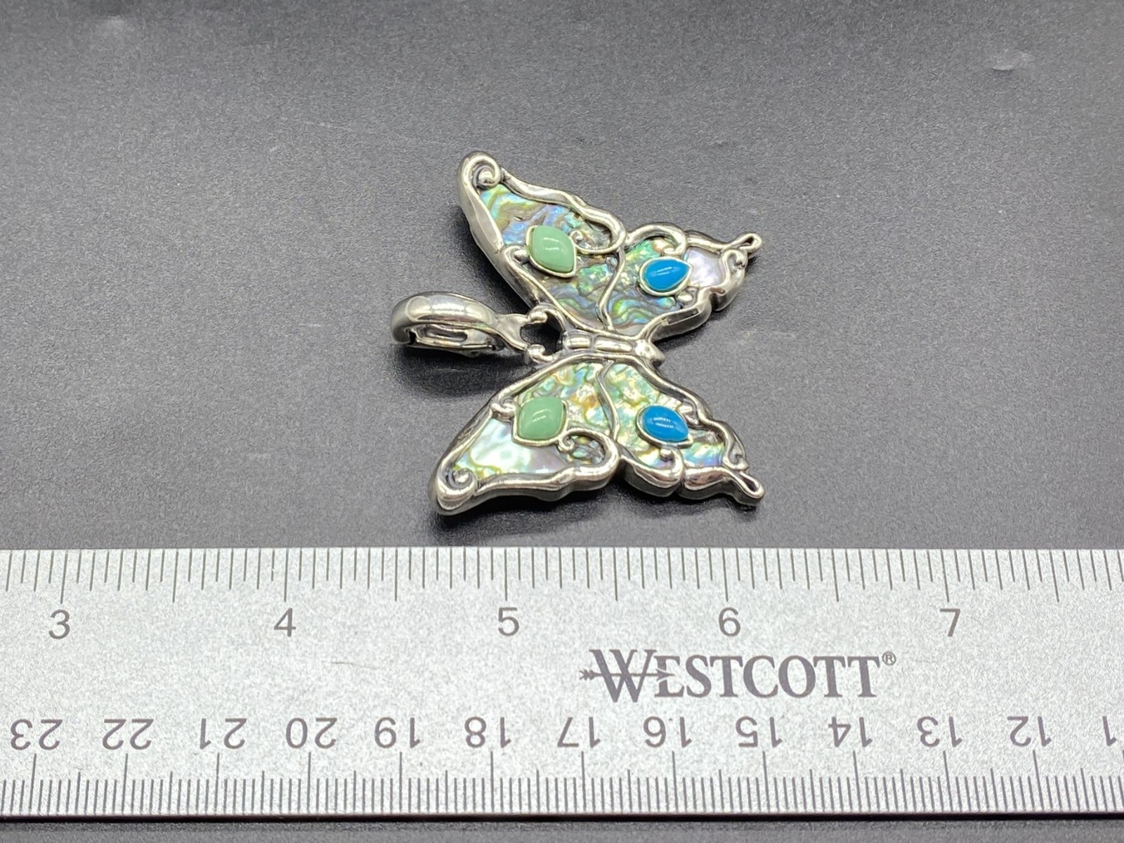 CAROLYN POLLACK-Sterling Lapis Multi Stone Abalone Butterfly Enhancer Necklace