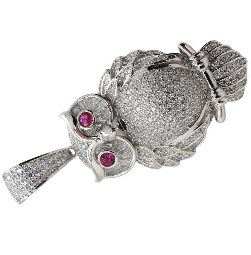 Iced Out Bling Sterling Owl Pendant with 20″ Chain