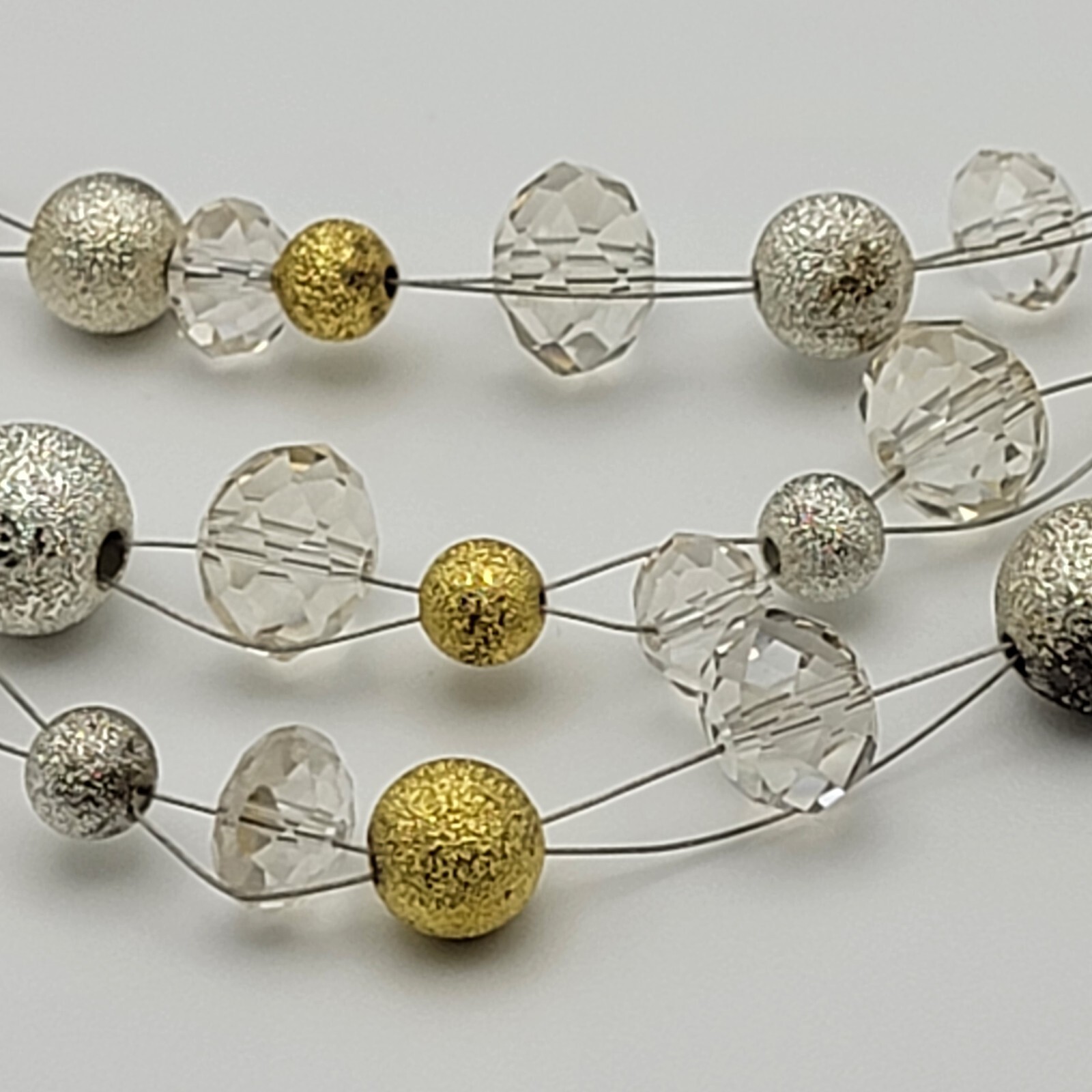 Gold And Clear Austrian Crystal Wire Station Necklace 17.5″ Layered Silver-Tone