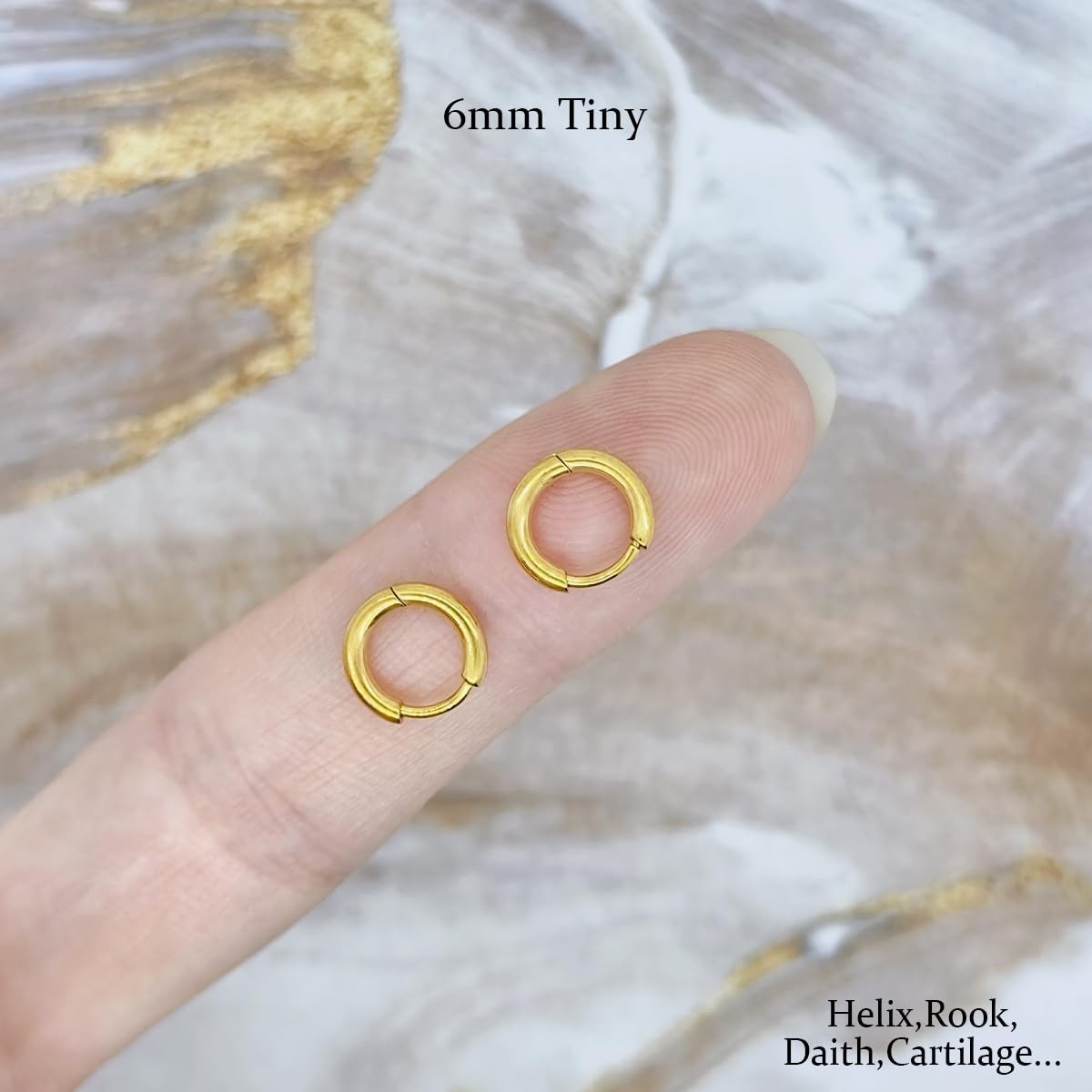 1 Pair 6mm Small Hoop Earrings for Women, Dainty 14K Gold Plated Huggie Hoop Ear