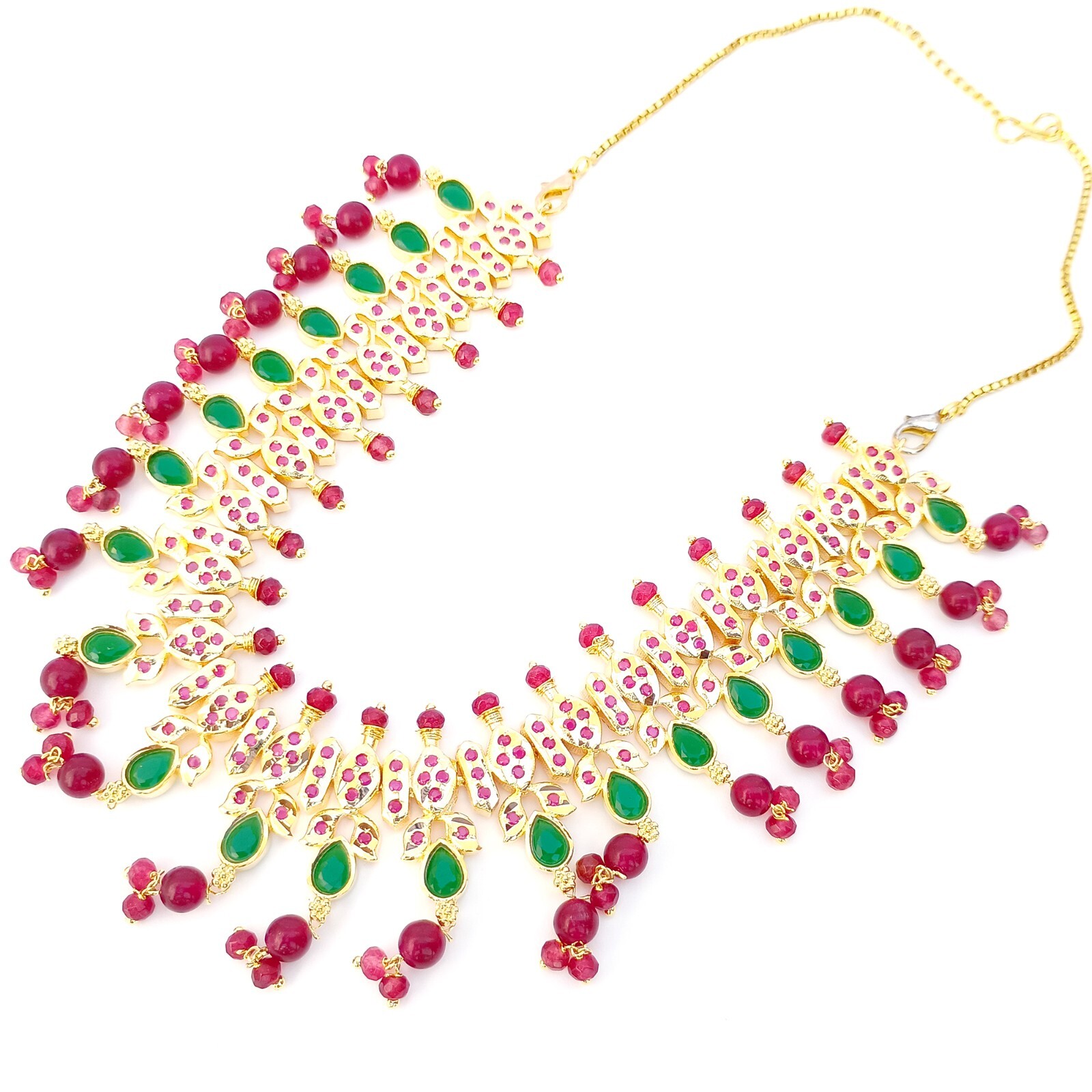 Premium Emerald & Red Onyx Meenakari Necklace jewelry, Gold plated Necklace Gift