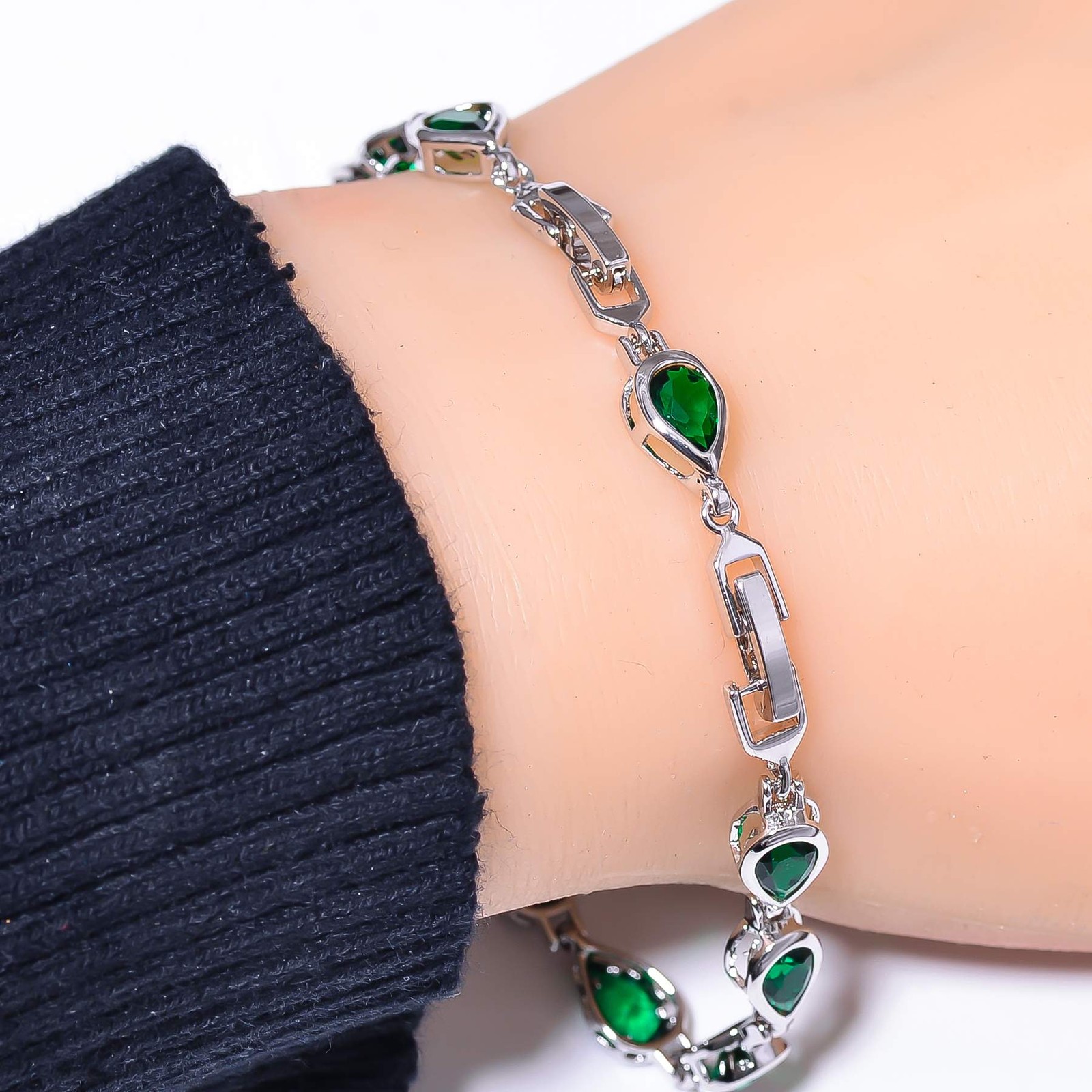Chrome Diopside 925 Sterling Silver Tennis Bracelet 7.99″ B65, Gift for her