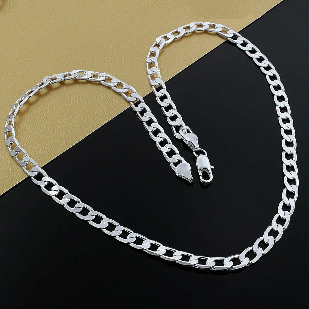 Mens 925 Sterling Silver 8mm wide Cuban Curb Link Chain Necklace 16-24 Inches