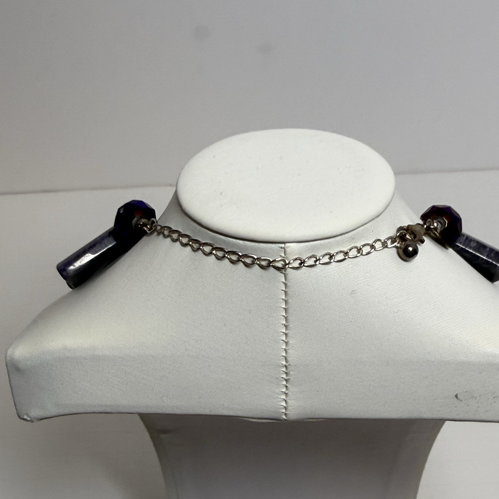 Donna Dressler Purple Agate Stone Crystals 16 -19 Inch Necklace Sterling Silver
