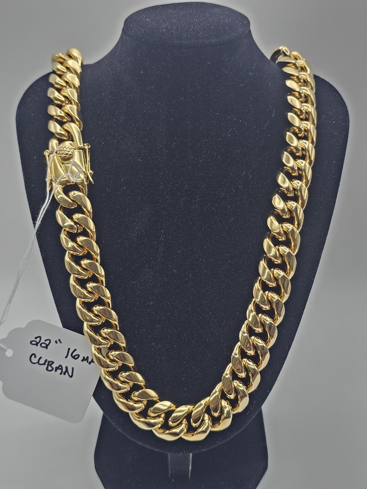 Gold Tone Cuban Link Stainless Steel Chain Necklace 22 in 16mm