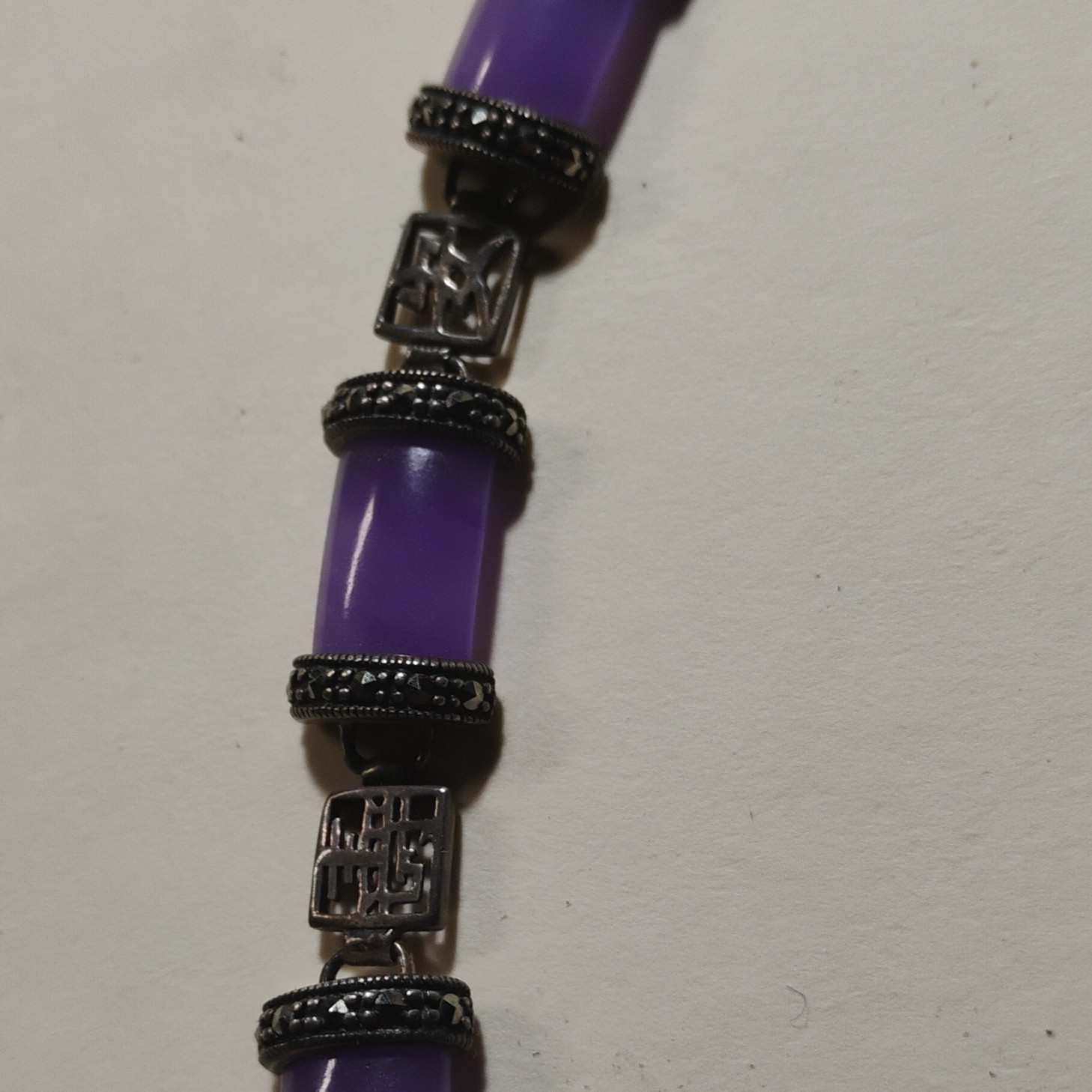 Purple Amethyst Hand Made Oriental Writing. Antique .925A China Silver