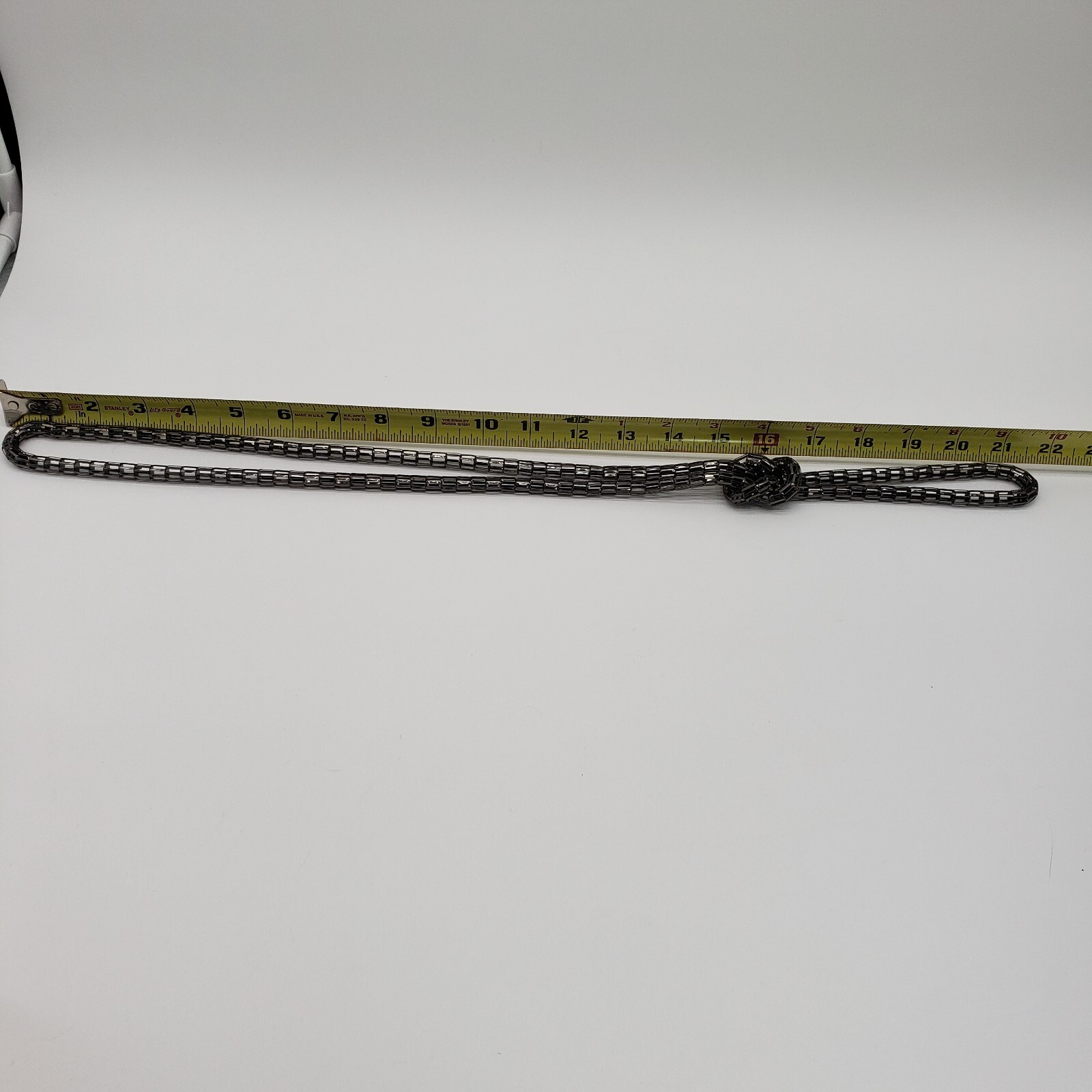 3D Gunmetal Gray Mesh Chain Knotted Long Statement Necklace Y-Drop Rope 43″