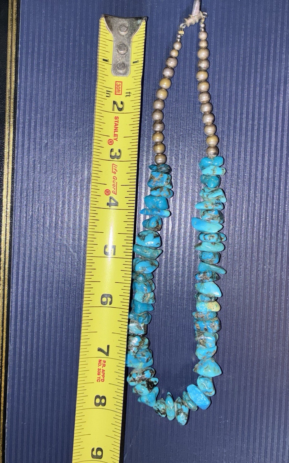 VTG 18” Turquoise Nugget necklace with sterling silver beads and barrel clasp.