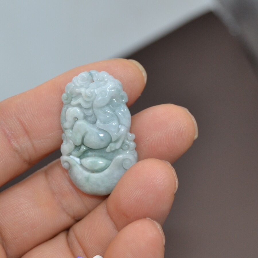Natural Burmese jade hand-carved male and female amulet horse pendant necklace