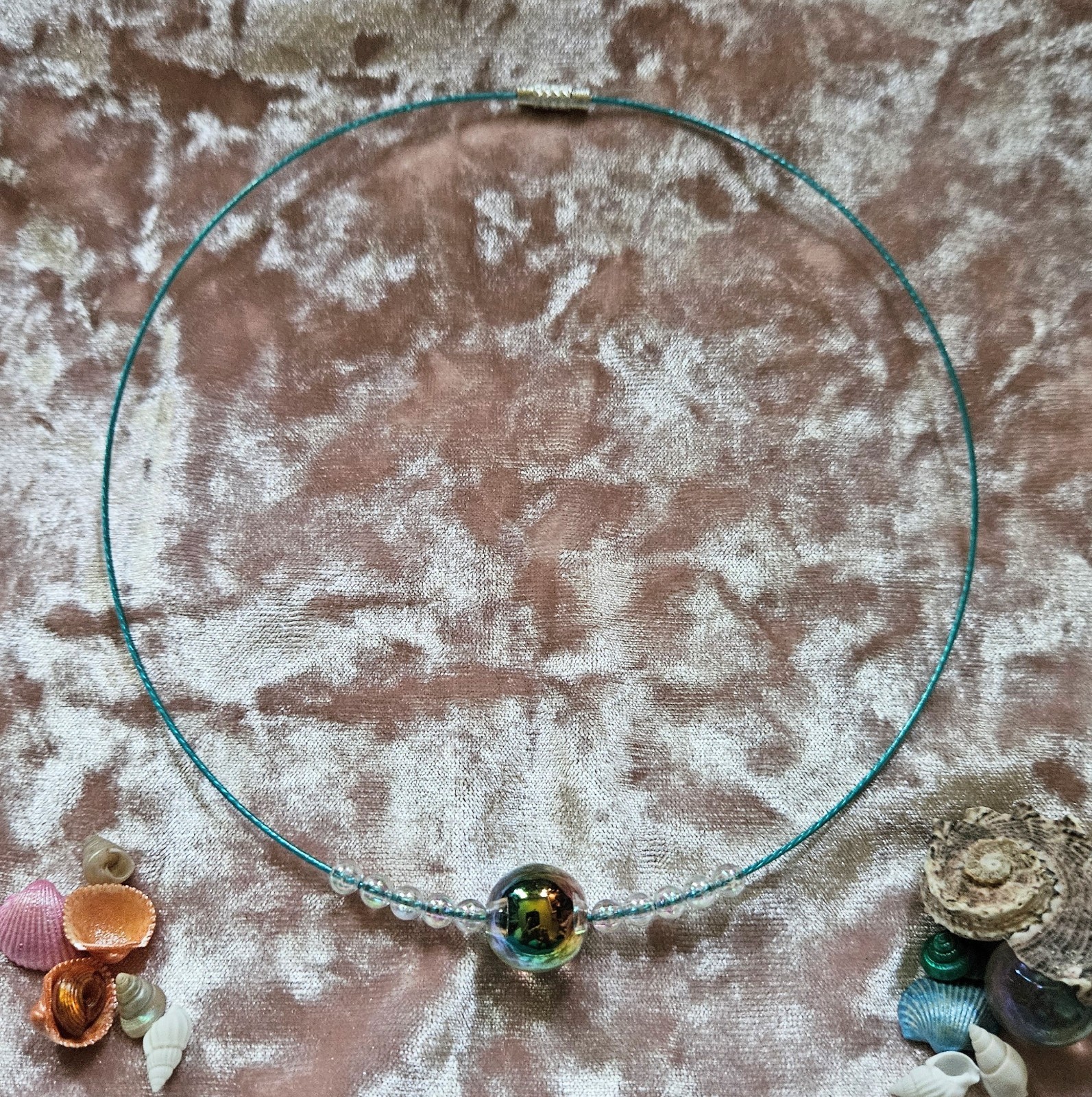 BigTimeRockShow Sea Treasure Single Elegant Iridescent Orb on Steel Collar