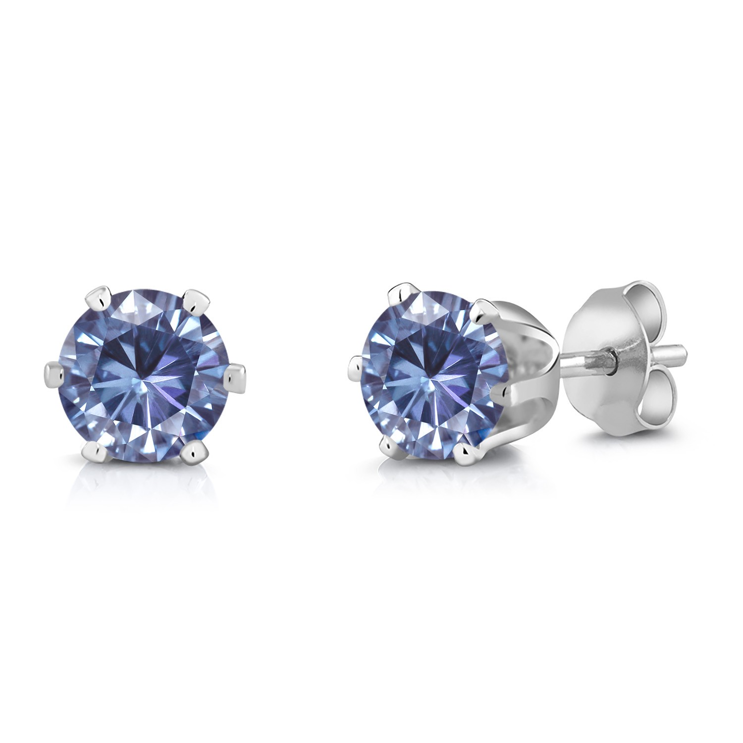 Brass Silver Plated Brass Earrings Persian Blue Round Moissanite (1.60 Cttw)