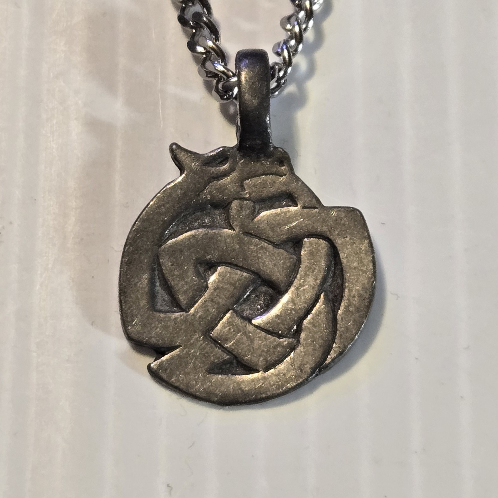 CELTIC KNOT DRAGON Pewter Pendant Charm /18″-24″ STAINLESS CURB CHAIN NECKLACE