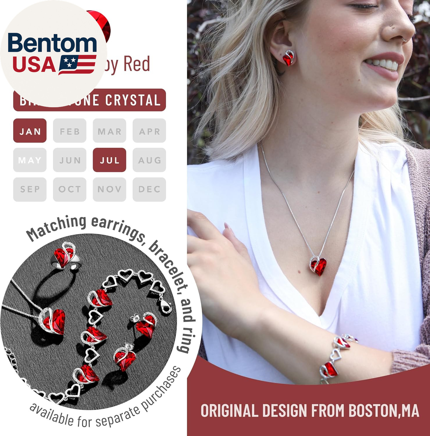 Necklaces for Women, Infinity Love Birthstone Heart Crystal Pendant, Birthday Je
