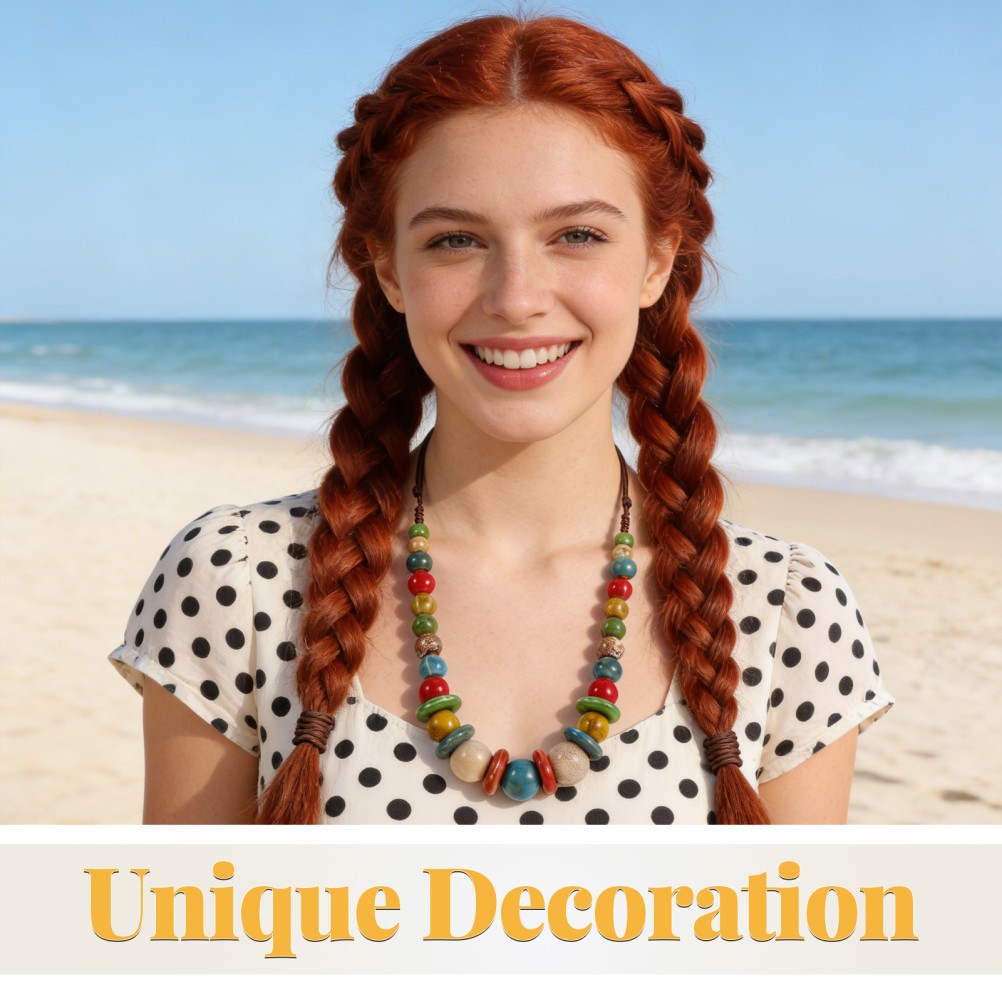 1 Pc Colorful Ceramic Bead Necklace Lightweight Durable Boho Jewelry for Women