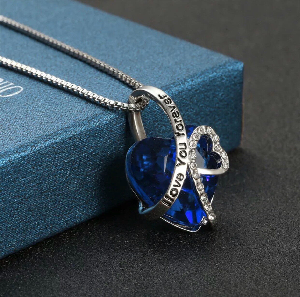 Silver “I Love You Forever” Heart Infinity Crystal Pendant Necklace Mom Wife N8