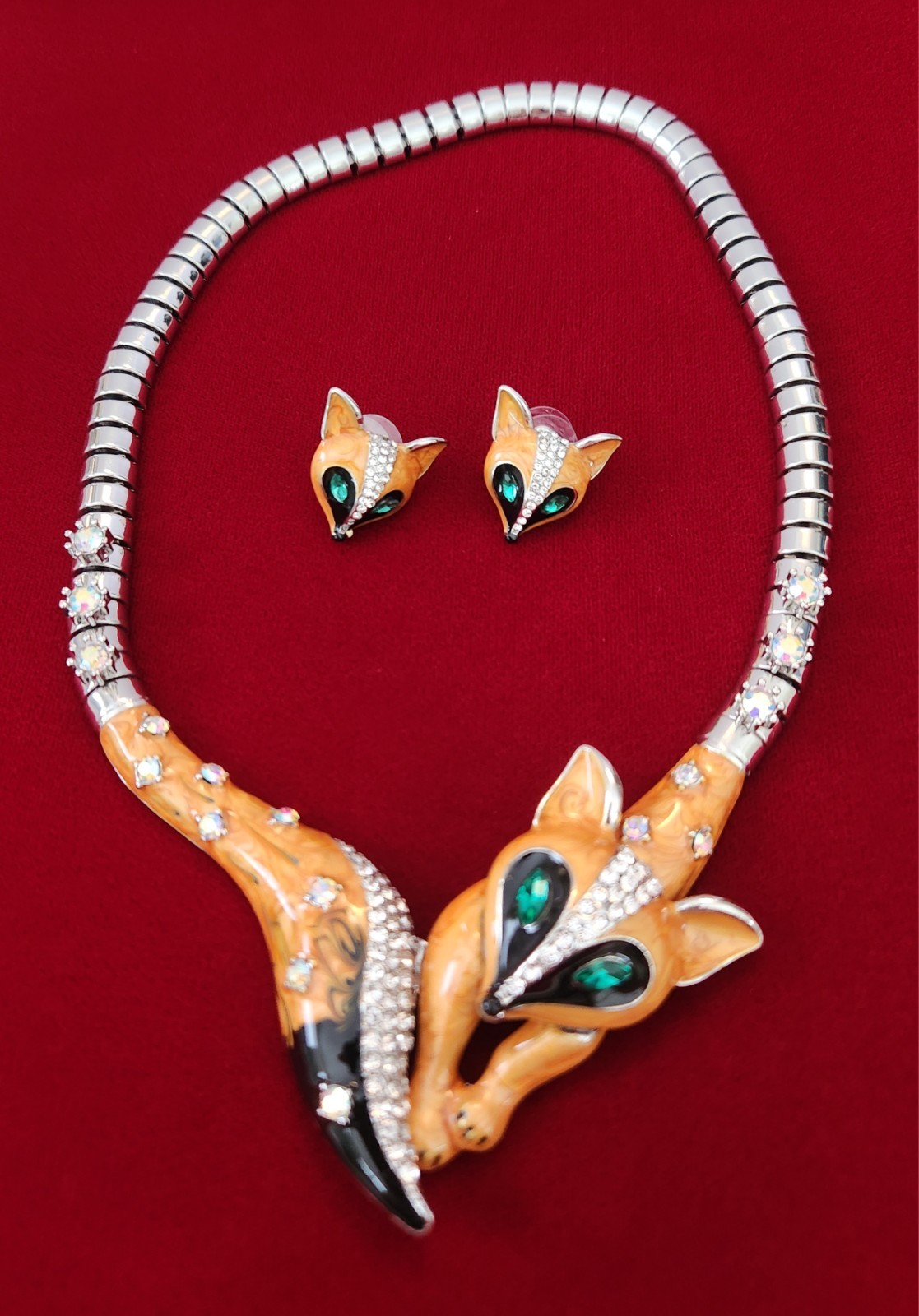 Betsey Johnson Red Fox Necklace And Earring Set