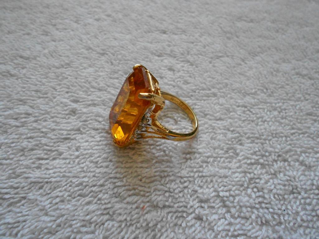 18K HGE Topaz CZ Cocktail Ring Size 6.75 Heavy Gold Electroplate 10.2 Grams