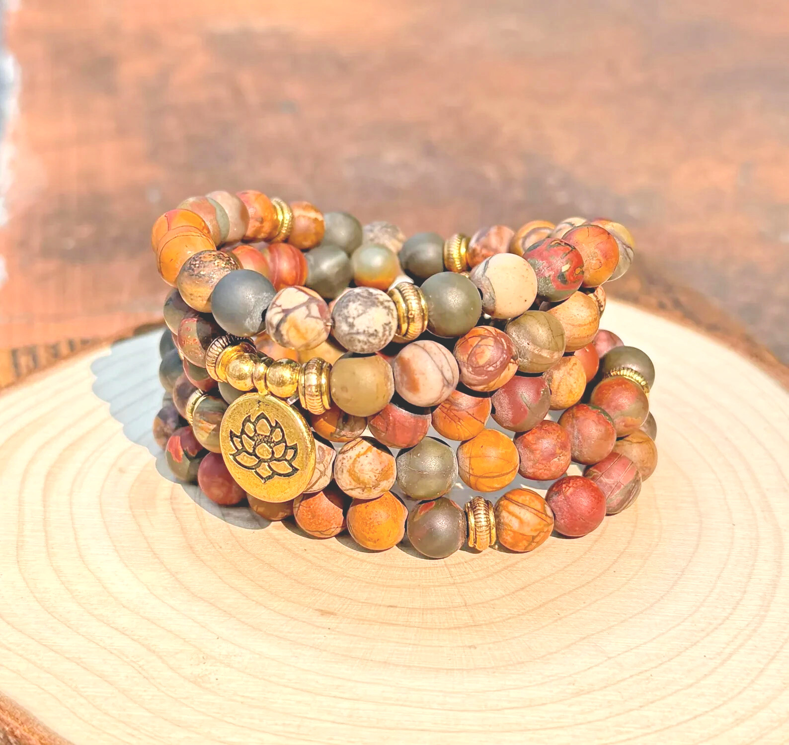 108 Red Creek Jasper Mala Bead Meditation Bracelet | Buddhist Prayer Necklace