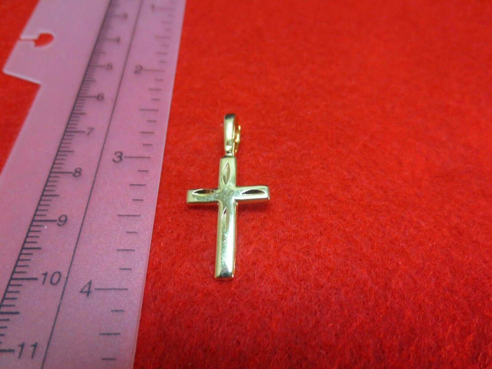 14 KT GOLD PLATED ABOUT 1 1/4 INCH PLAIN CROSS DIAMOND CUT CHARM PENDANT-2643
