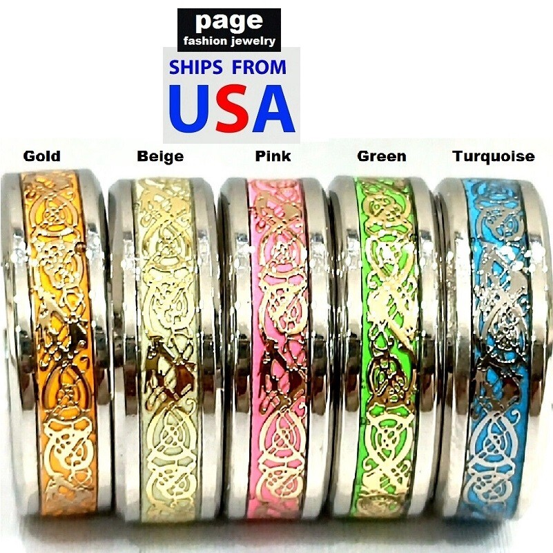 Glowing In The Dark Celtic Dragon Design 8mm Stainless Steel Rings Size 6.5-11.5
