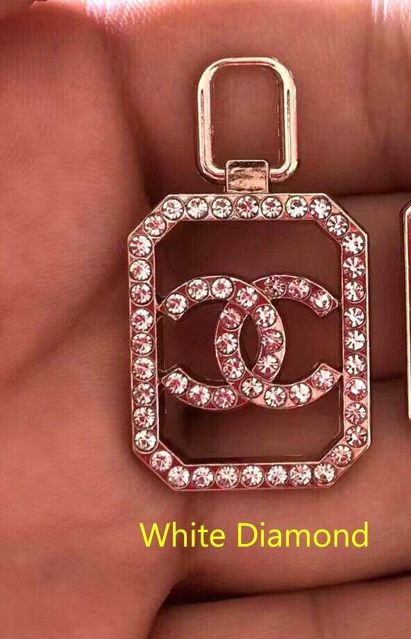 Designer Silver Tone Pendant, Zipper pull Charm w/ clear faux Rhinestones