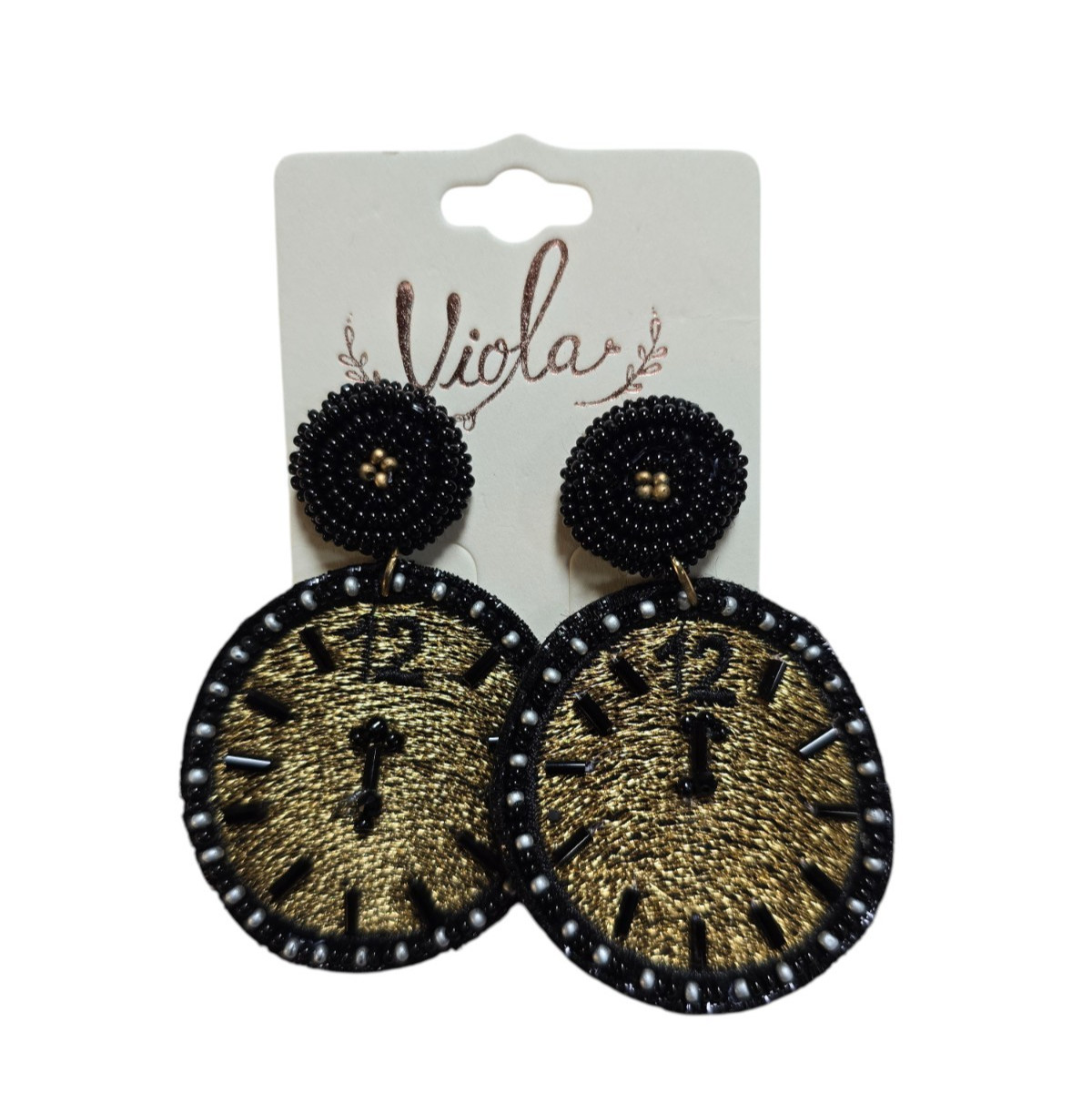 Viola Women’s Trendy Statement Clock Beaded Felt Back Earrings NWT