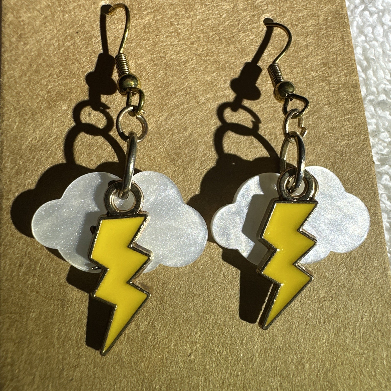 White Cloud Charm & Yellow Lightning Bolt w/Gold Toned Hook Homemade in USA NEW