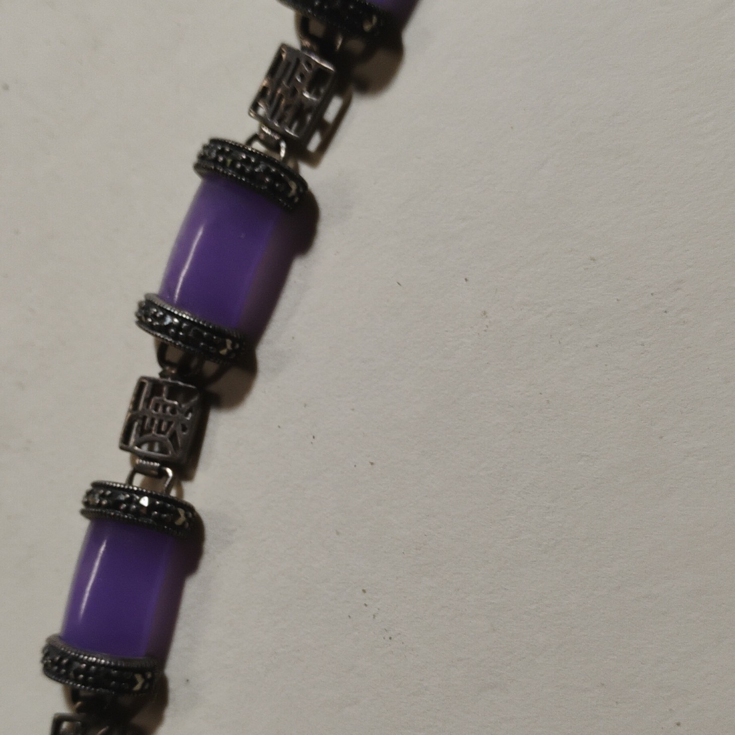 Purple Amethyst Hand Made Oriental Writing. Antique .925A China Silver