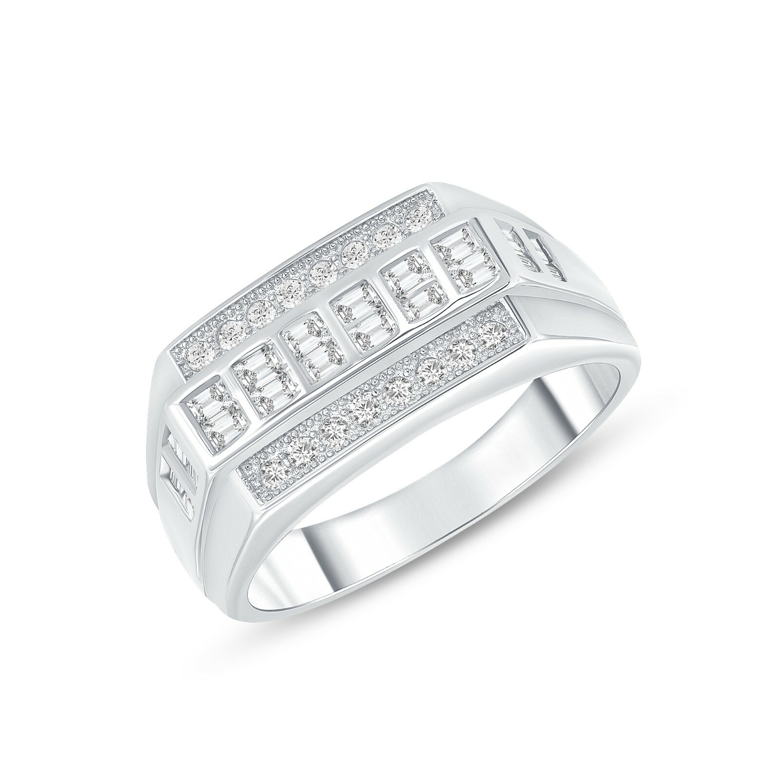 925 Sterling Silver Baguette Cz Men’s Statement Ring Rhodium Plated Nickel Free