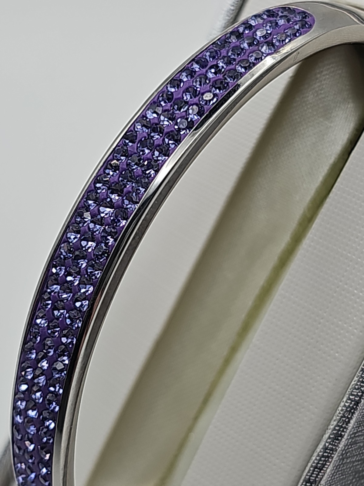 JCM Stainless Steel & Purple Glass Hinged Bangle Bracelet w/Firm Clasp Closure