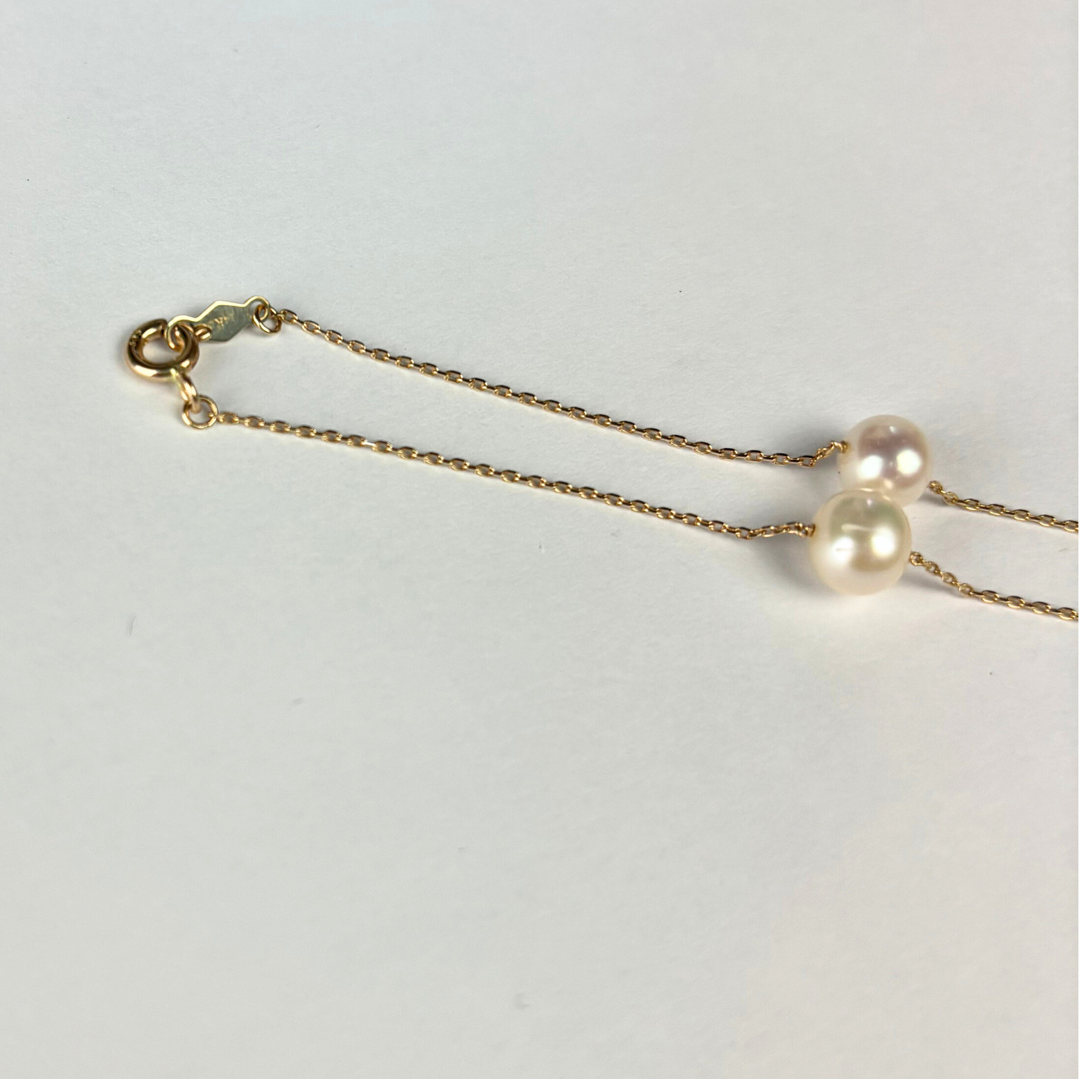 14k Yellow & White Gold Genuine White Pearls by the yard 16″& 18″ Necklace