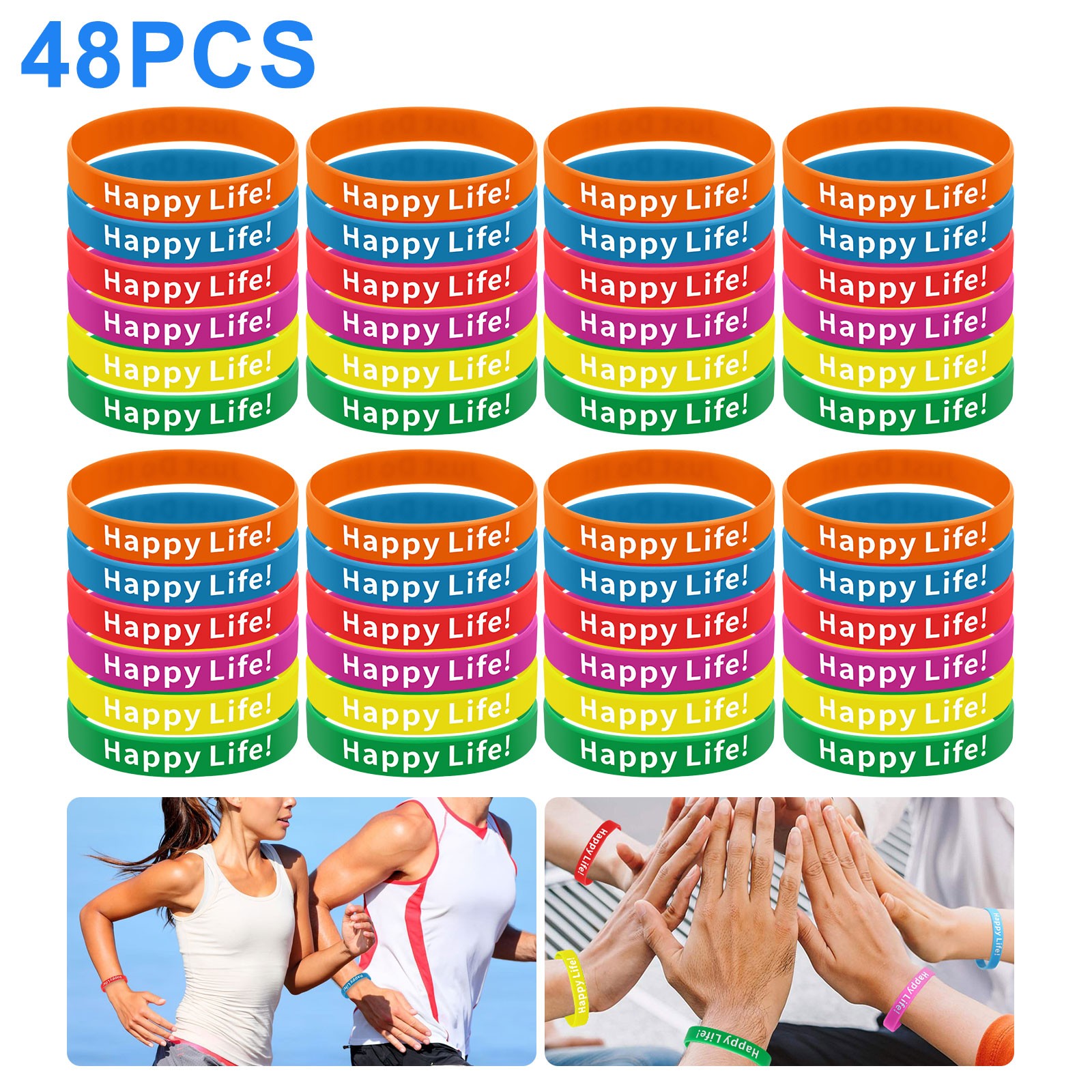 48X Silicone Wristbands Bulk Colorful Rubber Bracelets Party Favors Teens Adults