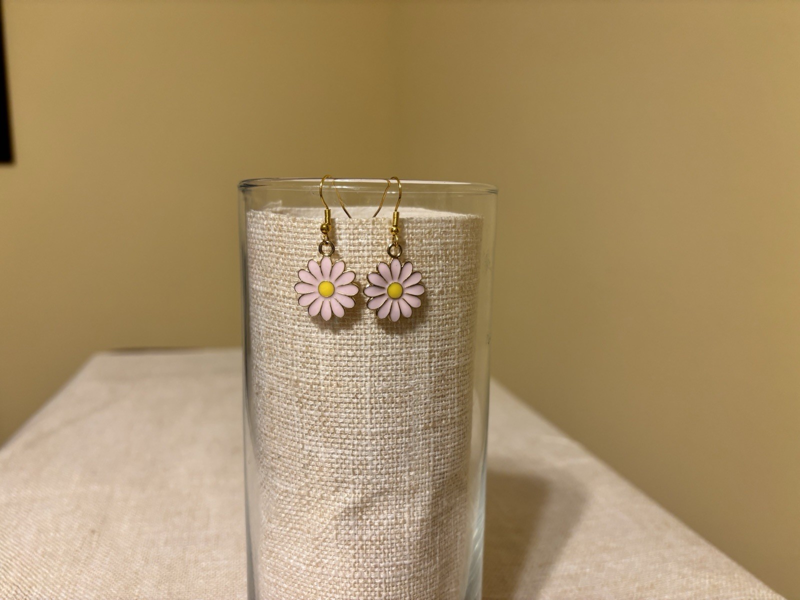 Enamel Daisy Flower Dangle Drop, 4 Sets Earrings Metal French Wire, Multicolor