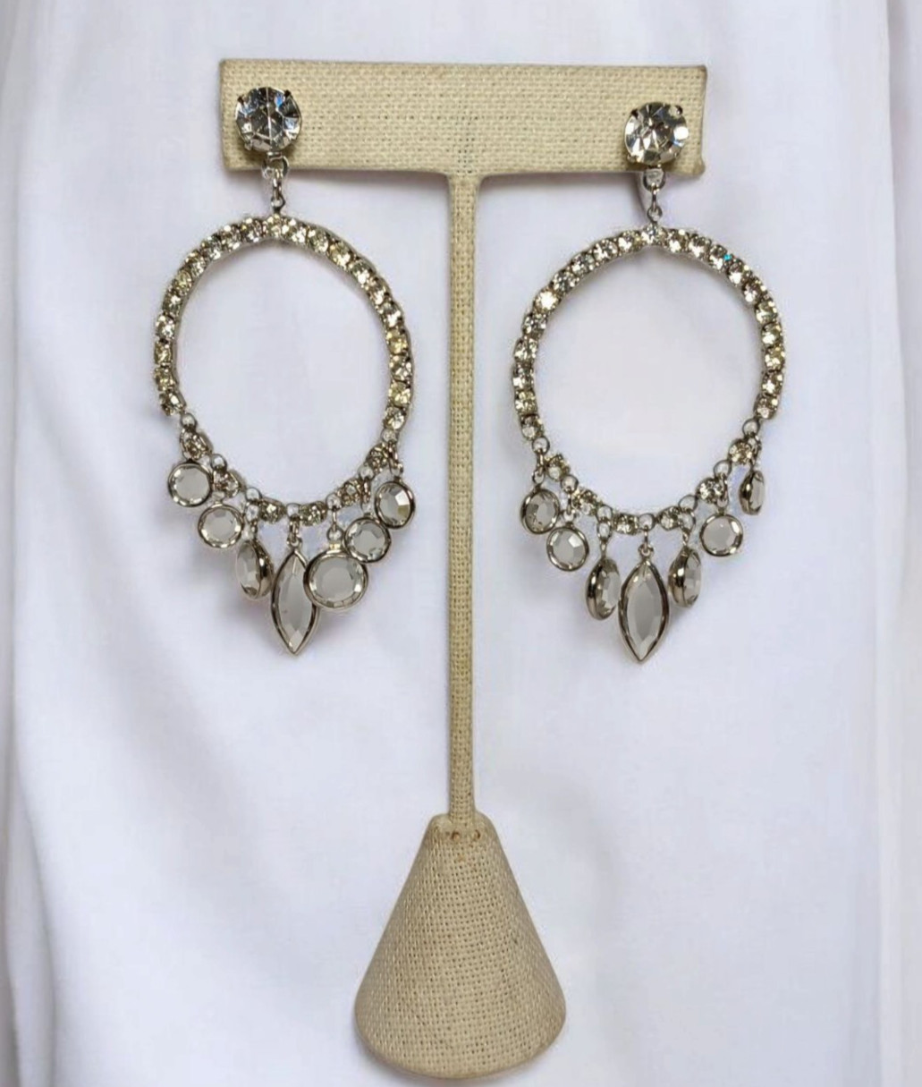 Pierced Earrings Clear Bezel Circle Hoop Dangle Drop Stud Dressy Wedding