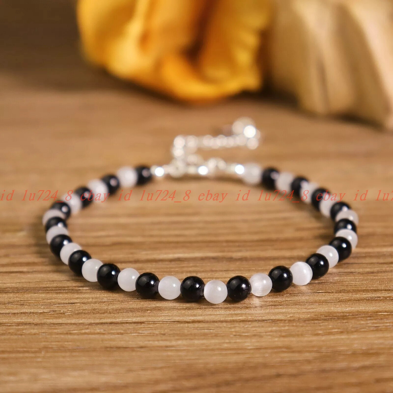 Black Tourmaline Selenite Beads Healing Protection Chakra Women Bracelet 7.5″