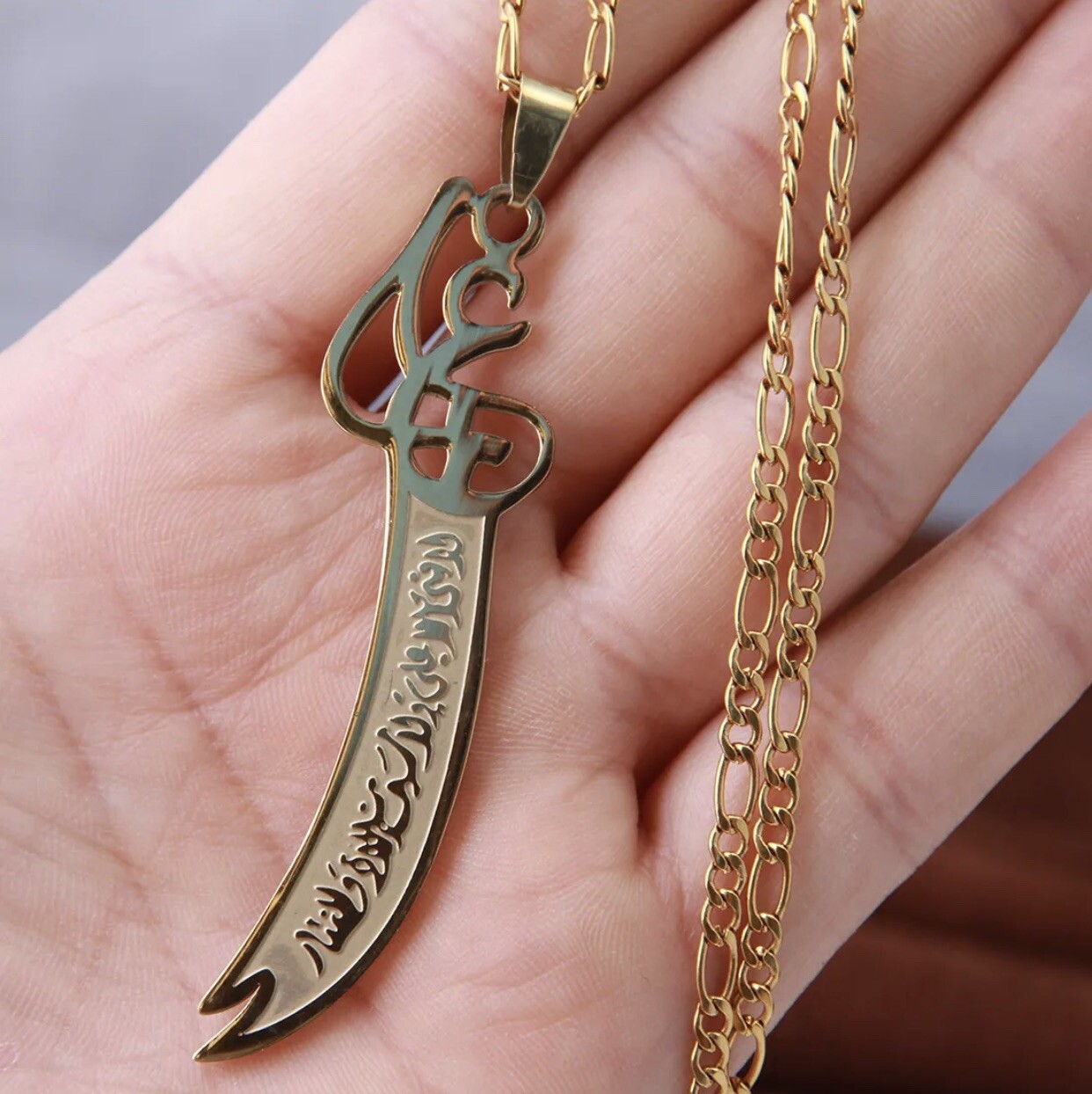 Islamic Imam Ali Zulfiqar Sword Pendant Necklace Shia Muslim Jewelry muharram